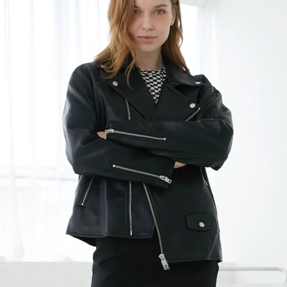 Storets Samantha Faux leather Moto Jacket Black Size Small